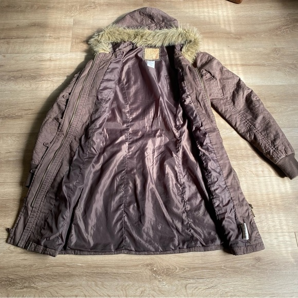 Y2K Billabong women’s fall / winter coat chocolate quilted faux fur collar - Picture 4 of 11